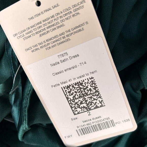 Revelry Nadia Satin Dress classic emerald Green size 2 - Picture 6 of 8